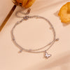 Stainless Steel Butterfly With Acrylic Diamond Bead Double Layer Women's Fashion Necklace And Anklet