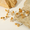 Stainless Steel Butterfly Zircon Star Fivepetal Flower Pearl Earrings With Electroplating For Women