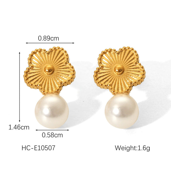 Stainless Steel Butterfly Zircon Star Fivepetal Flower Pearl Earrings With Electroplating For Women