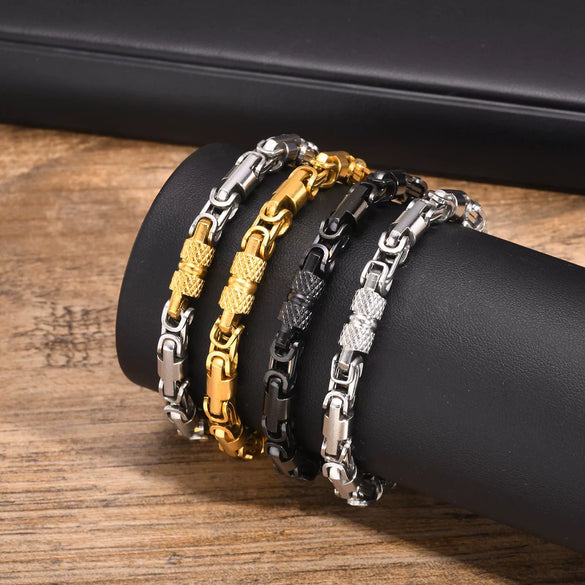 Stainless Steel Byzantine Style Men's Electroplating Handicraft Chain Bracelet