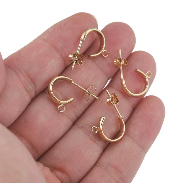 Stainless Steel C Shape Earring Accessories With Welding And Electroplating