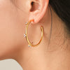 Stainless Steel C Shape Hoop Earrings With Zircon Inlay Geometric Ins Style Electroplated Fashion Earrings For Women