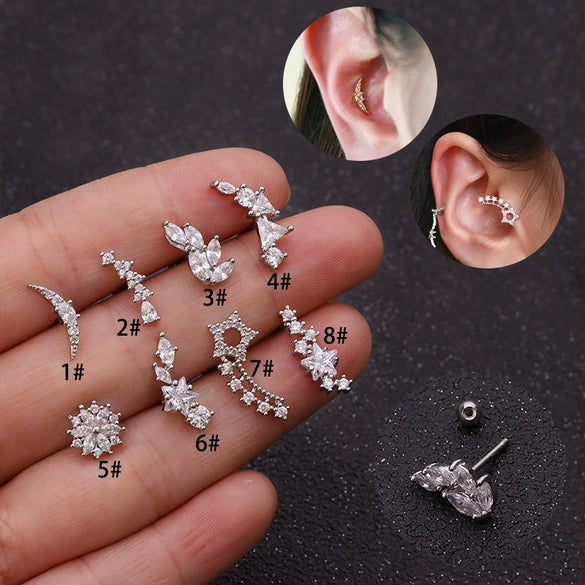 Stainless Steel Cartilage Earrings With Fivepointed Star And Inlaid Zircon