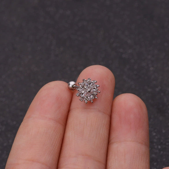 Stainless Steel Cartilage Earrings With Fivepointed Star And Inlaid Zircon