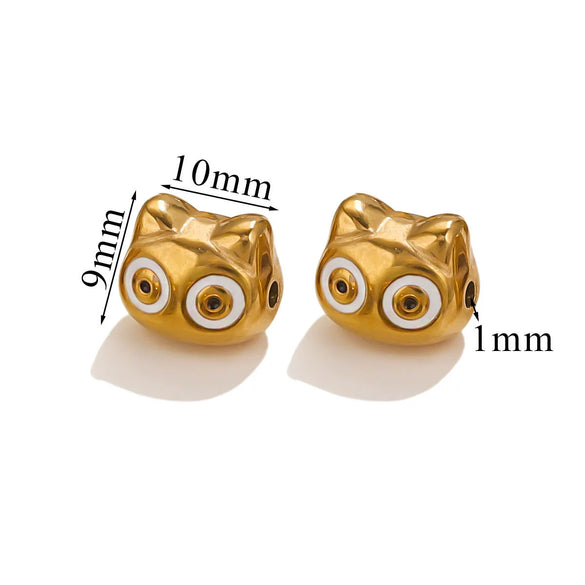 Stainless Steel Cartoon Beads With Oil Dropping Large Hole Eight Eyes Pattern 18K Gold Vacuum Plated Diy Bracelet Jewelry Accessories