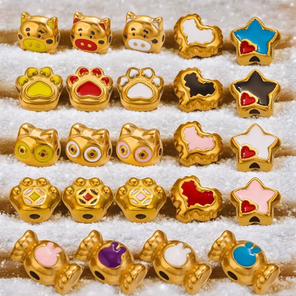 Stainless Steel Cartoon Beads With Oil Dropping Large Hole Eight Eyes Pattern 18K Gold Vacuum Plated Diy Bracelet Jewelry Accessories