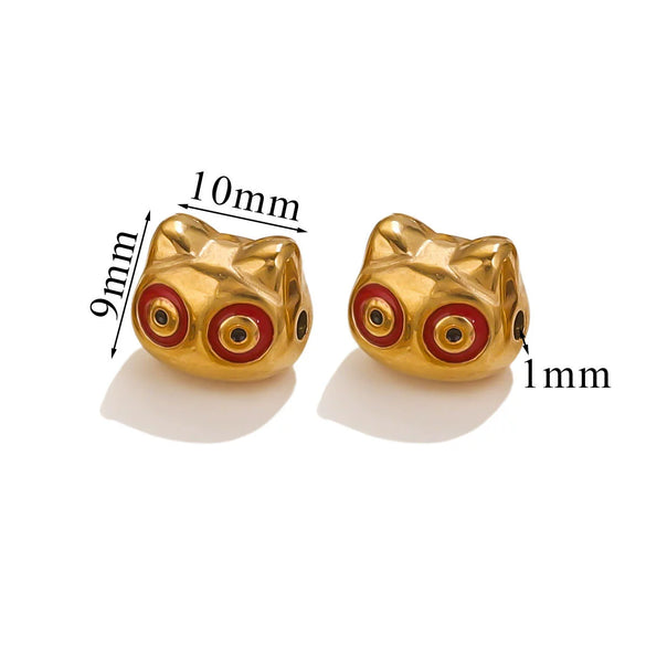 Stainless Steel Cartoon Beads With Oil Dropping Large Hole Eight Eyes Pattern 18K Gold Vacuum Plated Diy Bracelet Jewelry Accessories