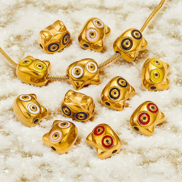 Stainless Steel Cartoon Beads With Oil Dropping Large Hole Eight Eyes Pattern 18K Gold Vacuum Plated Diy Bracelet Jewelry Accessories