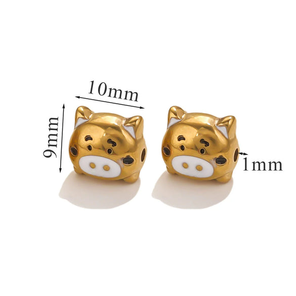 Stainless Steel Cartoon Beads With Oil Dropping Large Hole Eight Eyes Pattern 18K Gold Vacuum Plated Diy Bracelet Jewelry Accessories