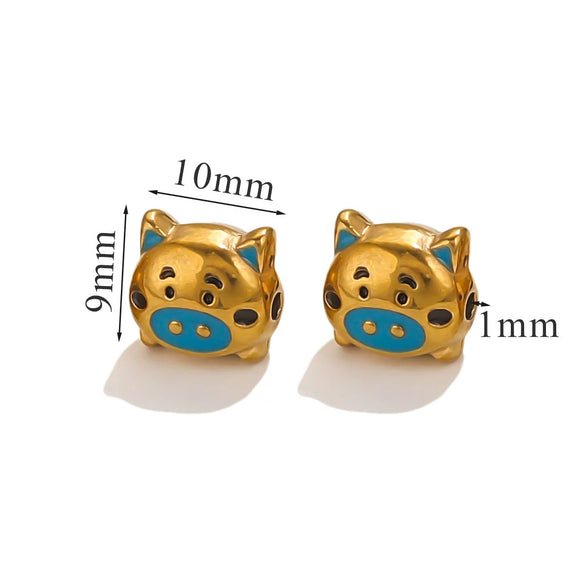 Stainless Steel Cartoon Beads With Oil Dropping Large Hole Eight Eyes Pattern 18K Gold Vacuum Plated Diy Bracelet Jewelry Accessories