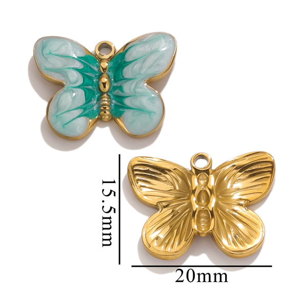 Stainless Steel Cartoon Butterfly Pendant Jewelry Accessories With Oil Dropping Enamel And Vacuum Gold Plated