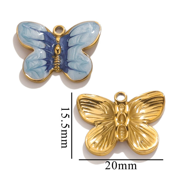 Stainless Steel Cartoon Butterfly Pendant Jewelry Accessories With Oil Dropping Enamel And Vacuum Gold Plated