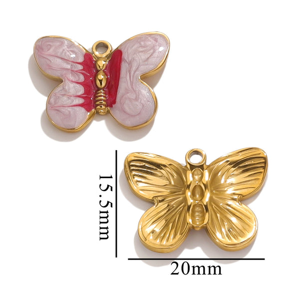 Stainless Steel Cartoon Butterfly Pendant Jewelry Accessories With Oil Dropping Enamel And Vacuum Gold Plated
