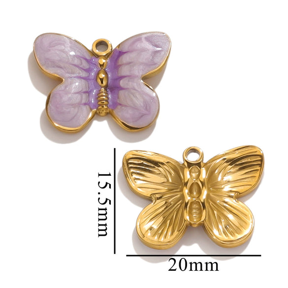 Stainless Steel Cartoon Butterfly Pendant Jewelry Accessories With Oil Dropping Enamel And Vacuum Gold Plated
