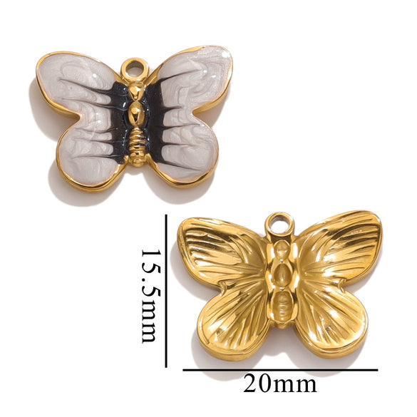 Stainless Steel Cartoon Butterfly Pendant Jewelry Accessories With Oil Dropping Enamel And Vacuum Gold Plated