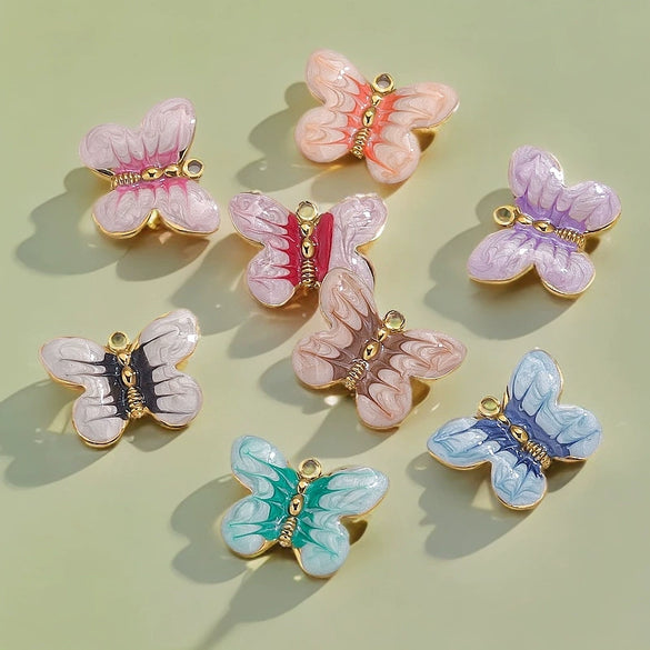 Stainless Steel Cartoon Butterfly Pendant Jewelry Accessories With Oil Dropping Enamel And Vacuum Gold Plated