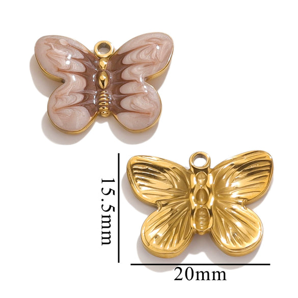 Stainless Steel Cartoon Butterfly Pendant Jewelry Accessories With Oil Dropping Enamel And Vacuum Gold Plated