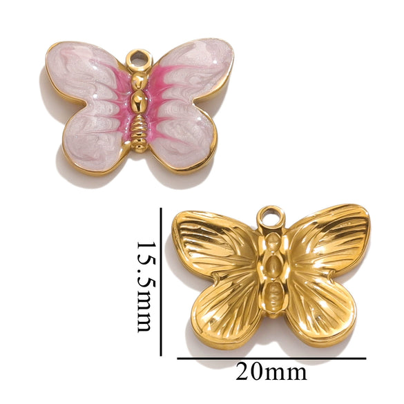 Stainless Steel Cartoon Butterfly Pendant Jewelry Accessories With Oil Dropping Enamel And Vacuum Gold Plated