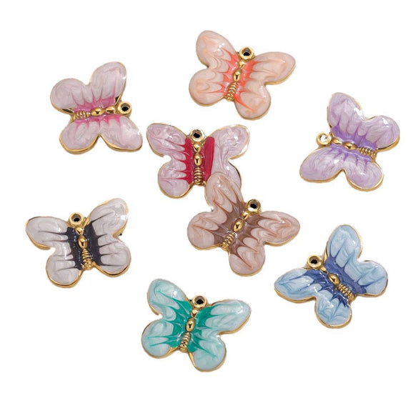 Stainless Steel Cartoon Butterfly Pendant Jewelry Accessories With Oil Dropping Enamel And Vacuum Gold Plated