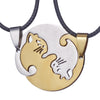Stainless Steel Cartoon Cat Couple Puzzle Pendant Necklace With Electroplated Finish Unisex Animal Jewelry Gift