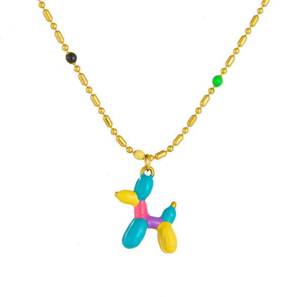 Stainless Steel Cartoon Dog Pendant Necklace With Electroplating And Round Bead Chain