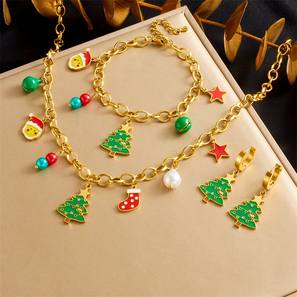 Stainless Steel Cartoon Plants And Flowers Electroplating Bracelet Earrings Necklace Accessories