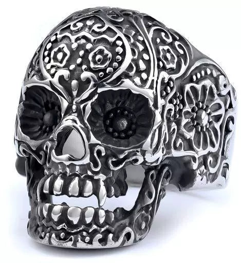 Stainless Steel Carved Skull Ring Polish Trendy Unisex