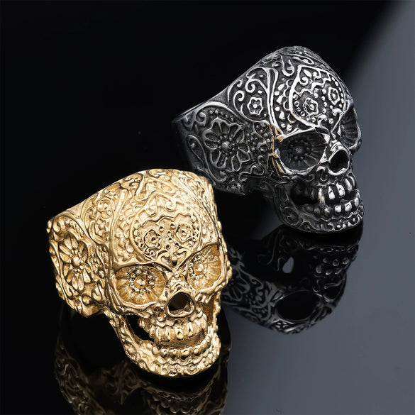 Stainless Steel Carved Skull Ring Polish Trendy Unisex