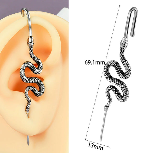 Stainless Steel Cast Serpentine Punk Ear Piercing Earrings With Polishing