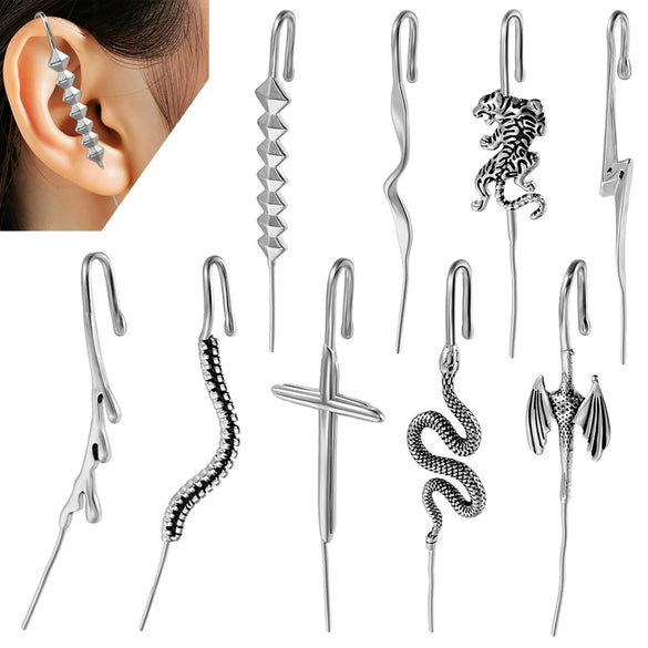 Stainless Steel Cast Serpentine Punk Ear Piercing Earrings With Polishing
