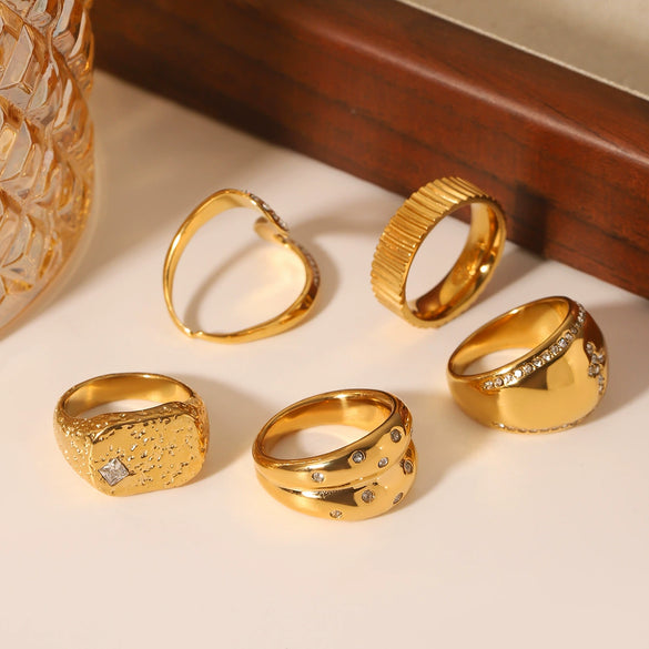 Stainless Steel Casting Geometric Diamondencrusted Women's Rings