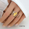 Stainless Steel Casting Open Ring Set With Leaf U Shaped And Geometric Patterns Real Gold Plated For Women