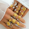 Stainless Steel Casting Open Ring Set With Leaf U Shaped And Geometric Patterns Real Gold Plated For Women