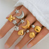 Stainless Steel Casting Open Ring Set With Leaf U Shaped And Geometric Patterns Real Gold Plated For Women