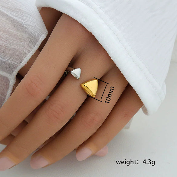 Stainless Steel Casting Open Ring Set With Leaf U Shaped And Geometric Patterns Real Gold Plated For Women