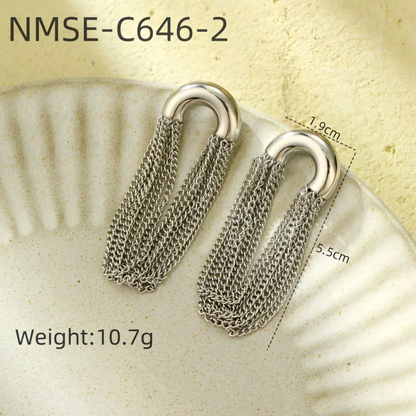 Stainless Steel Casual Curved Chain Long Tassel C Shaped Electroplated Women's Earrings