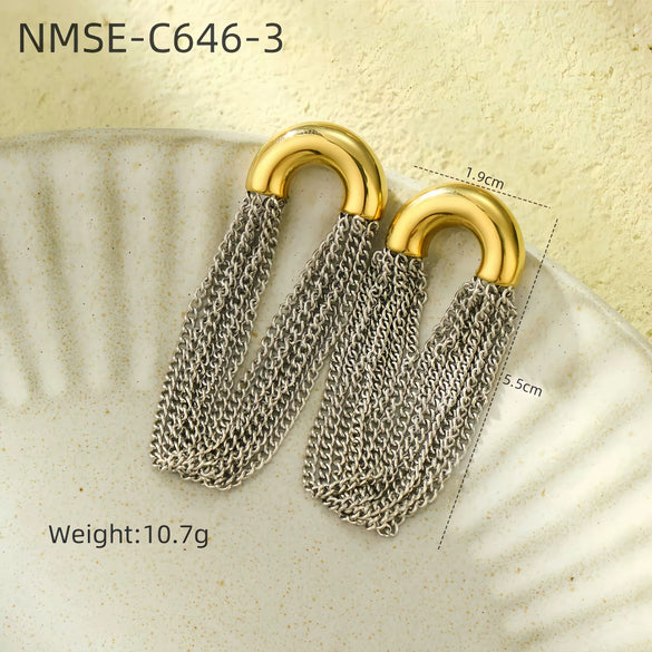 Stainless Steel Casual Curved Chain Long Tassel C Shaped Electroplated Women's Earrings