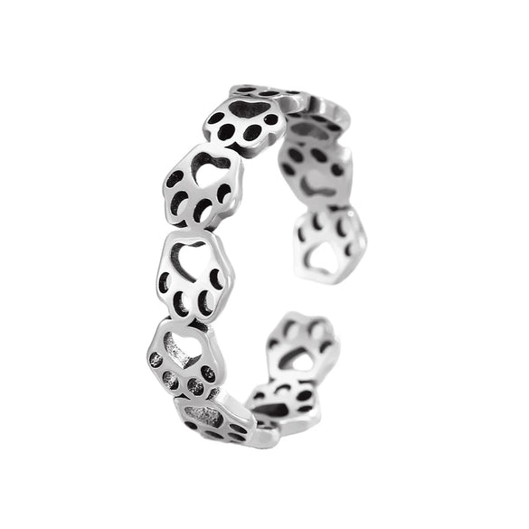 Stainless Steel Cat Claw Footprints Open Ring With Electroplating