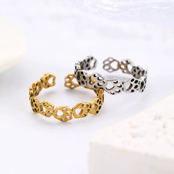 Stainless Steel Cat Claw Footprints Open Ring With Electroplating
