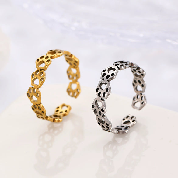 Stainless Steel Cat Claw Footprints Open Ring With Electroplating