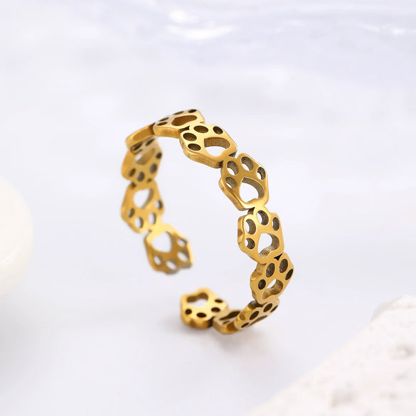 Stainless Steel Cat Claw Footprints Open Ring With Electroplating