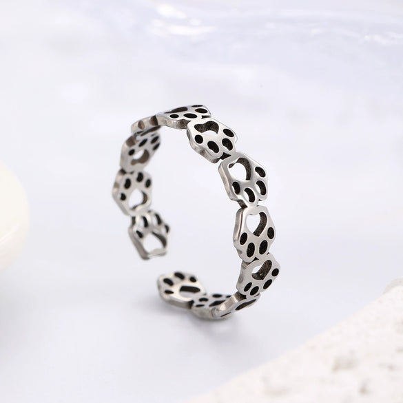 Stainless Steel Cat Claw Footprints Open Ring With Electroplating