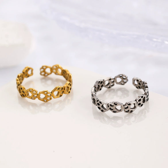 Stainless Steel Cat Claw Footprints Open Ring With Electroplating