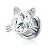 Stainless Steel Cat Head Punk Crystal Electroplated Flower Earrings Piercing Jewelry
