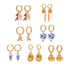 Stainless Steel Ceramic Pearl Earrings With Animal Zodiac Pattern Electroplated For Women