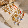 Stainless Steel Ceramic Pearl Earrings With Animal Zodiac Pattern Electroplated For Women