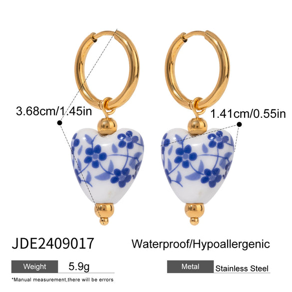 Stainless Steel Ceramic Pearl Earrings With Animal Zodiac Pattern Electroplated For Women