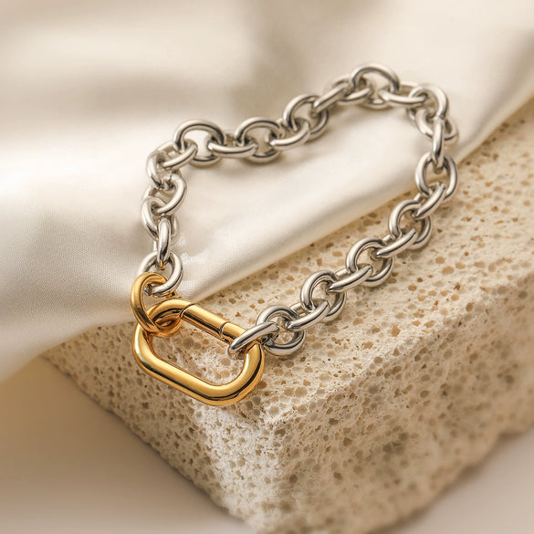 Stainless Steel Chain Bracelet Geometric Style Electroplated For Women