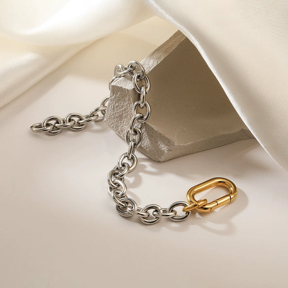 Stainless Steel Chain Bracelet Geometric Style Electroplated For Women