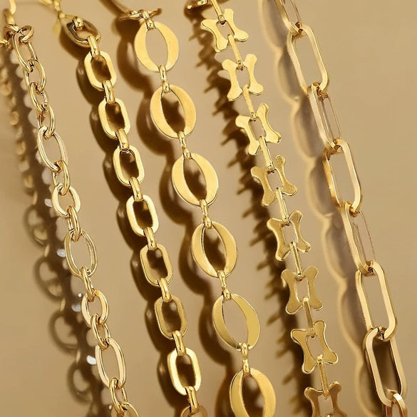Stainless Steel Chain Jewelry Electroplated Vacuum Gold Color Necklace Bracelet Accessories